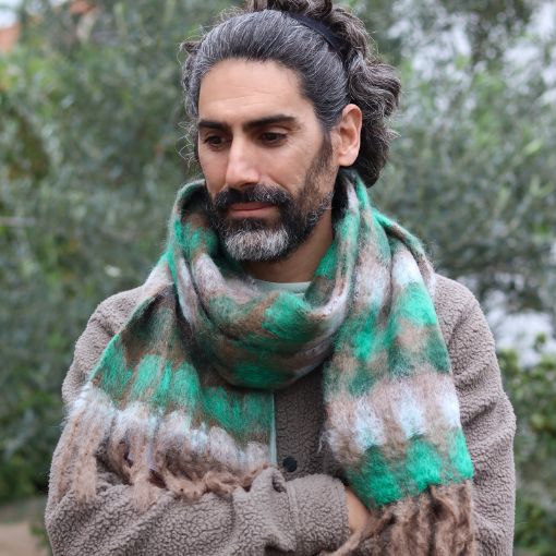 Groene mohair herensjaal van zachte wol