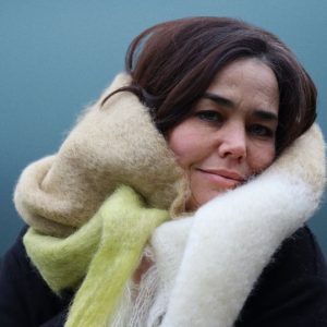 Stylish mohair color block scarf, soft and lightweight fashion accessory”