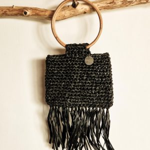 Stylish eco-friendly black raffia handbag, lightweight and artisan crafted
