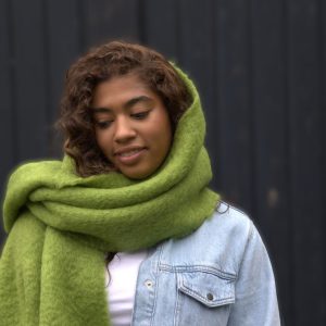 Lime mohair wool women's scarf, soft and cozy winter accessory